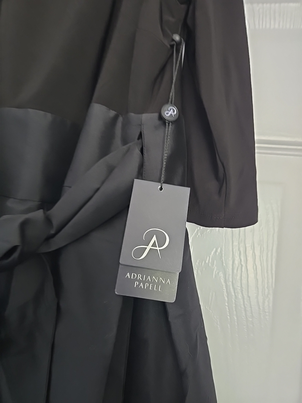 Adrianna Papell Taffeta Formal Evening Cocktail Black Dress Size 14M NWT - Picture 4 of 15